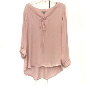 ROZ&ALI/LACE UP PULLOVER BLOUSE/BLUSH PINK/SIZE XL